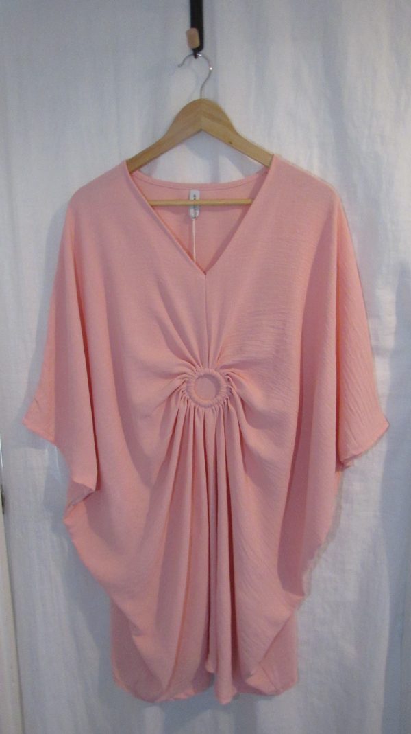 NEW Ladies Women Pale Pink Ring Front Tunic Plus Size Top One Size fits sizes 20 22 24