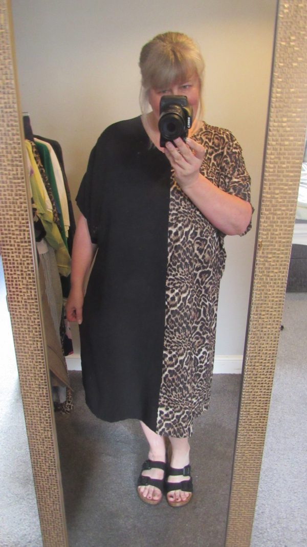 New Ladies Black with Leopard Print Half and Half Dress One Size fits sizes 18 20 22 24 - Image 5