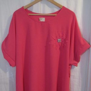 New Ladies Cerise Pink Flower Tunic Top One Size fits sizes 18 20 22