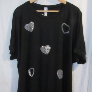 New Ladies Heart Diamante Black T-shirt One Size fits sizes 16 18 20 22