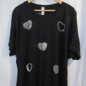 New Ladies Heart Diamante Black T-shirt One Size fits sizes 16 18 20 22