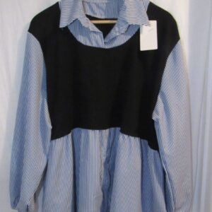 SALE SALE SALE New Ladies Black with Blue Stripe Pocket Shirt One Size fits sizes 18 20 22 NON RETURNABLE
