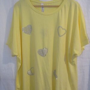 New Ladies Heart Diamante Yellow T-shirt One Size fits sizes 16 18 20 22