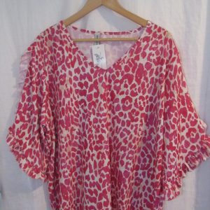 New Ladies Cerise Pink Frill Sleeve Tunic Top One Size fits sizes 16 18 20 22