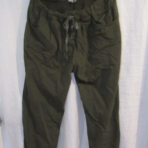 NEW Ladies Dark Khaki Stretchy Crinkle Magic Trousers One Size Fits 16 18 20 22 Size 2