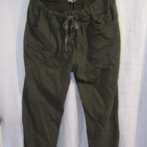 NEW Ladies Dark Khaki Stretchy Crinkle Magic Trousers One Size Fits 16 18 20 22 Size 2
