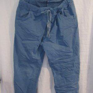NEW Ladies Denim Blue Stretchy Crinkle Magic Trousers One Size Fits 16 18 20 22 Size 2