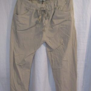 NEW Ladies Beige Stretchy Crinkle Magic Trousers One Size Fits 10 12 14 16 18 Size 1