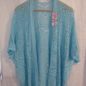 New Ladies Turquoise Lacy Open Cardigan One Size fits sizes 18 20 22