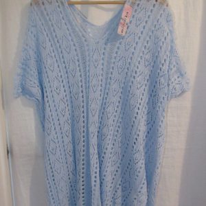 New Ladies Pale Blue Lacy Tunic Top One Size fits sizes 18 20 22