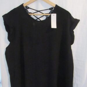 New Ladies Black Lacy Back Tunic Top One Size fits sizes 16 18 20 22