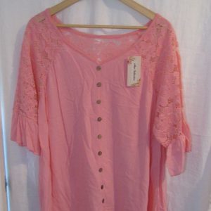 New Ladies Candy Pink Lacy Fake Button Blouse One Size fits sizes 18 20 22 24