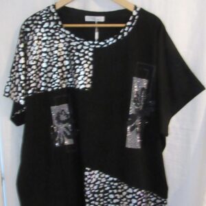 New Ladies Black Sparkle Flower Tunic Top One Size fits sizes 16 18 20 22