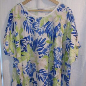 New Ladies Blue with Green Floral Print Shorter Length Top One Size fits sizes 18 20 22