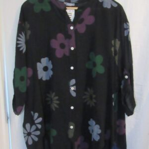 New Ladies Black Flower Cotton Shirt One Size fits sizes 16 18 20 22