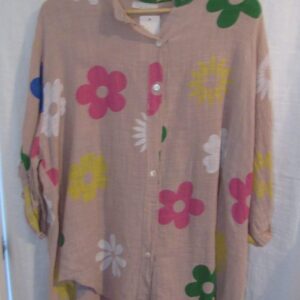 New Ladies Pale Pink Flower Cotton Shirt One Size fits sizes 16 18 20 22
