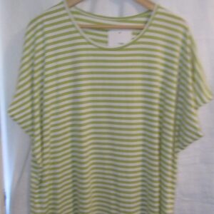 New Ladies Women's Lime White Stripe T-shirt One Size fits sizes 16 18 20 22
