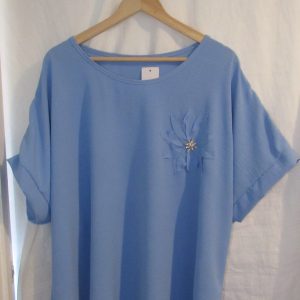 New Ladies Pale Blue Flower Tunic Top One Size fits sizes 18 20 22