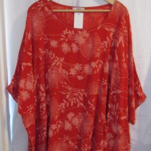 NEW Ladies Women Red Floral Lightweight Pocket Plus Size Top One size fits sizes 22 24 26 28