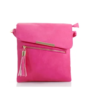 New Ladies Fuchsia Cross Body Tassel Bag