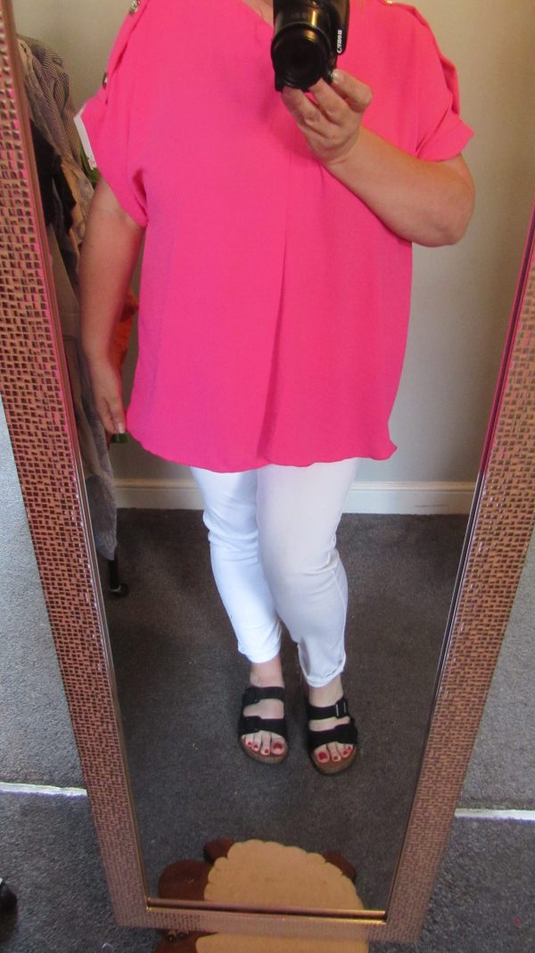 New Ladies Cerise Pink V Neck Knott Top One Size fits sizes 16 18 20 22 - Image 8
