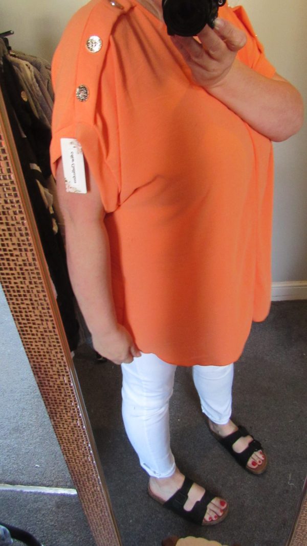 New Ladies Orange V Neck Knott Top One Size fits sizes 16 18 20 22 - Image 8
