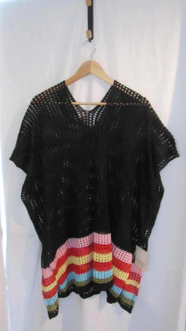 New Ladies Black with Multicoloured Bottom Knitted Top One Size fits sizes 16 18 20 22