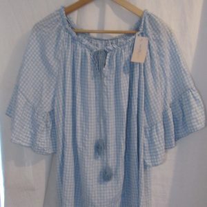 New Ladies Sky Blue Gingham Top One Size fits sizes 18 20 22
