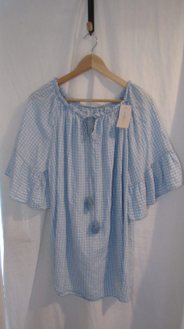 New Ladies Sky Blue Gingham Top One Size fits sizes 18 20 22