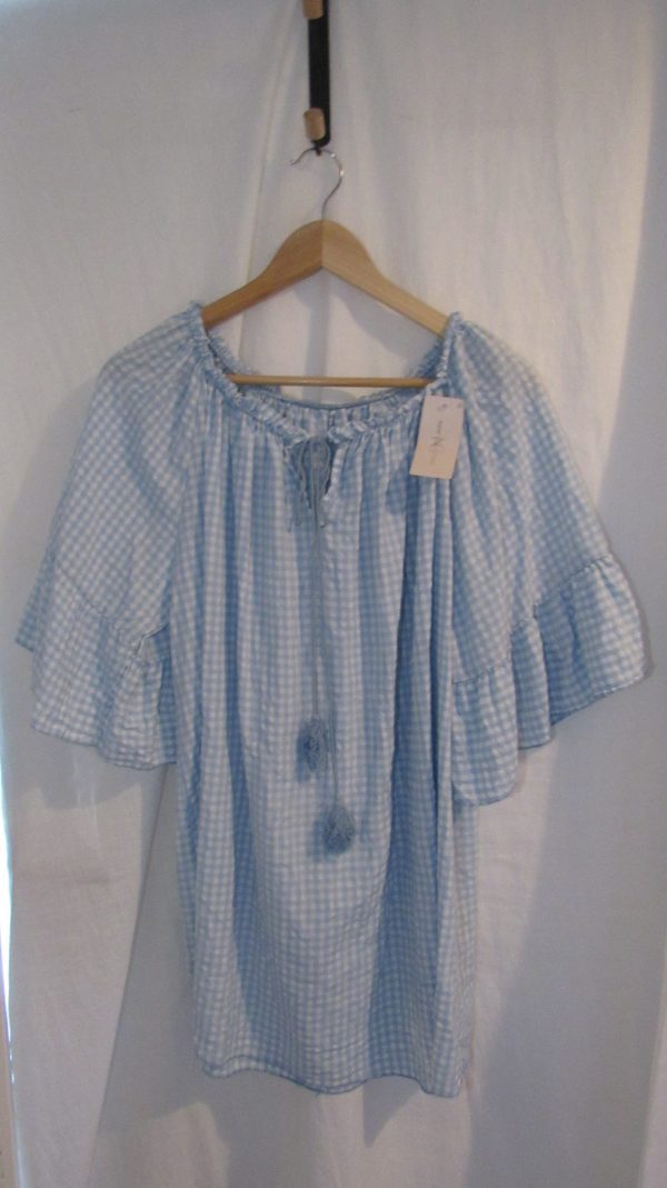 New Ladies Sky Blue Gingham Top One Size fits sizes 18 20 22 - Image 2
