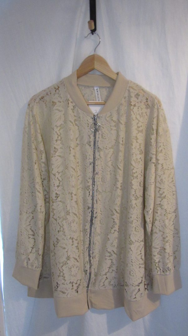 New Ladies Beige Lacy Plus Size Bomber Jacket One Size fits sizes 16 18 20 22