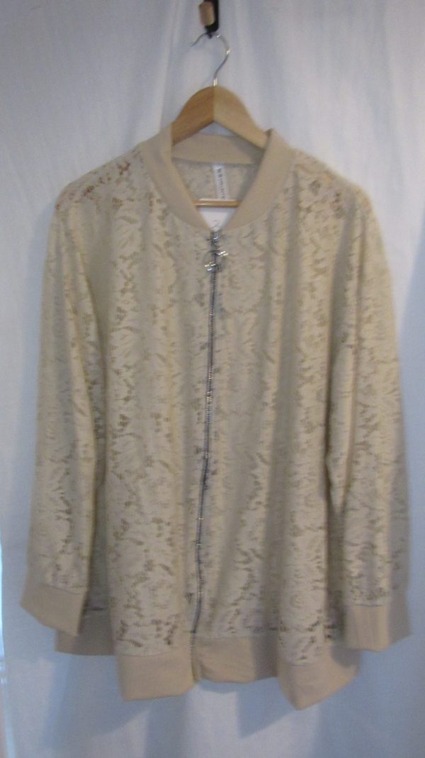 New Ladies Beige Lacy Plus Size Bomber Jacket One Size fits sizes 16 18 20 22 - Image 2