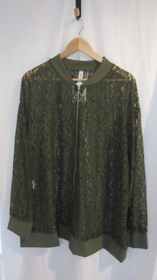 SALE SALE SALE New Ladies Khaki Green Lacy Plus Size Bomber Jacket One Size fits sizes 16 18 20 22 NON RETURNABLE - Image 2