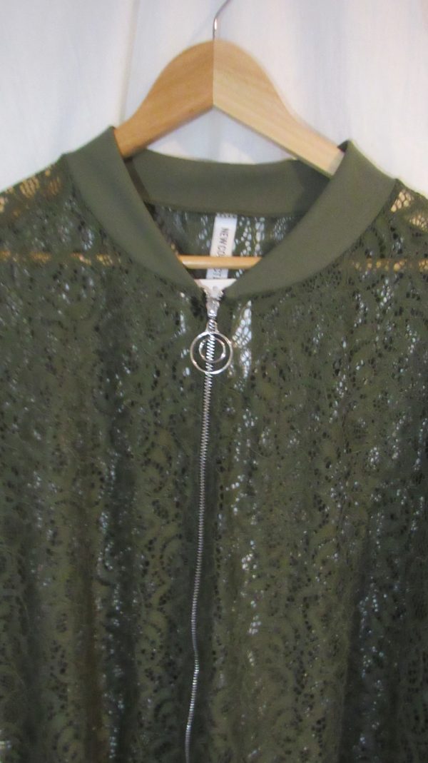 SALE SALE SALE New Ladies Khaki Green Lacy Plus Size Bomber Jacket One Size fits sizes 16 18 20 22 NON RETURNABLE - Image 3