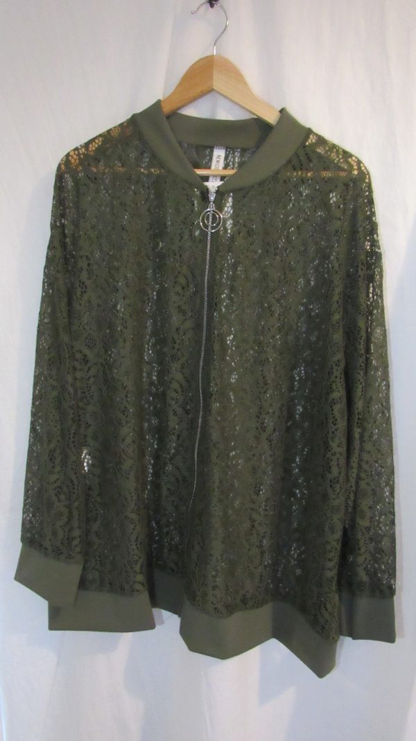 SALE SALE SALE New Ladies Khaki Green Lacy Plus Size Bomber Jacket One Size fits sizes 16 18 20 22 NON RETURNABLE - Image 5