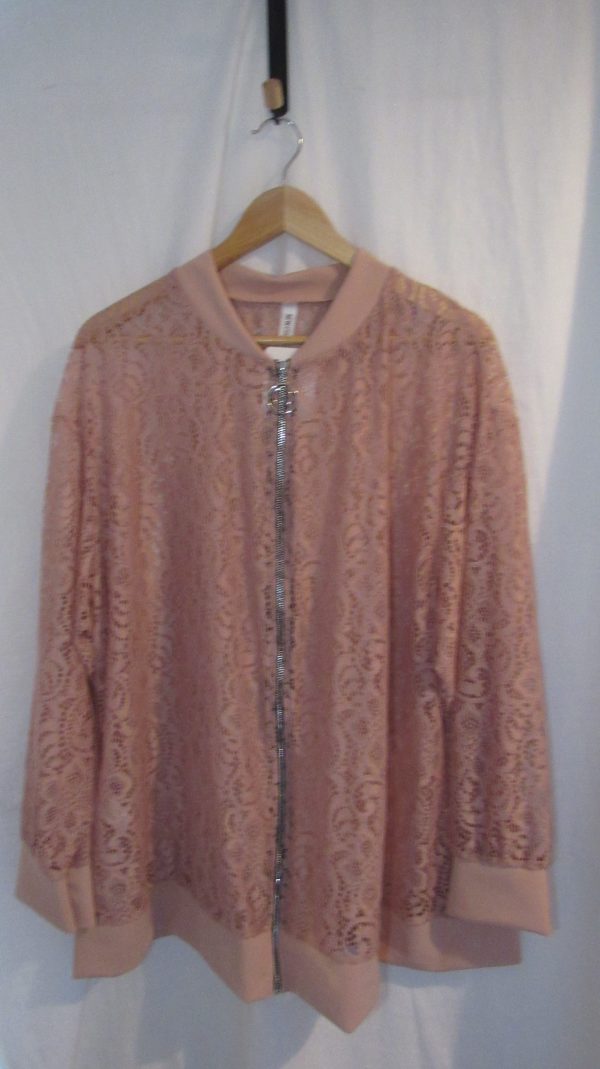 New Ladies Pink Lacy Plus Size Bomber Jacket One Size fits sizes 16 18 20 22