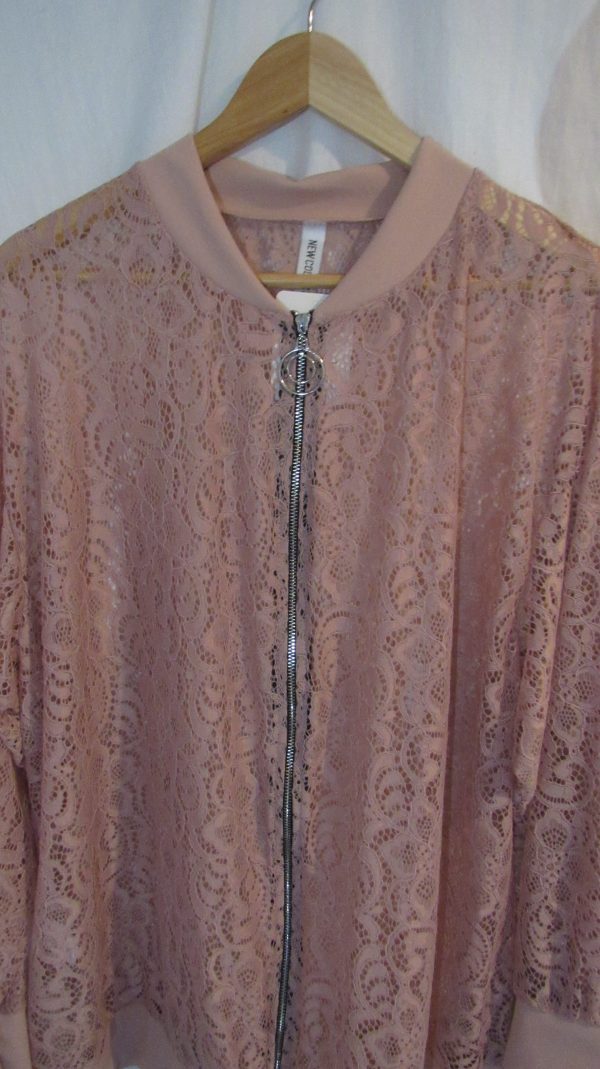 New Ladies Pink Lacy Plus Size Bomber Jacket One Size fits sizes 16 18 20 22 - Image 3