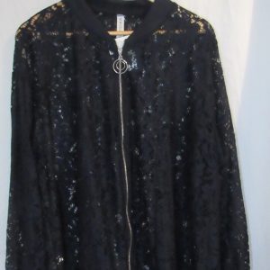 New Ladies Navy Blue Lacy Plus Size Bomber Jacket One Size fits sizes 16 18 20 22