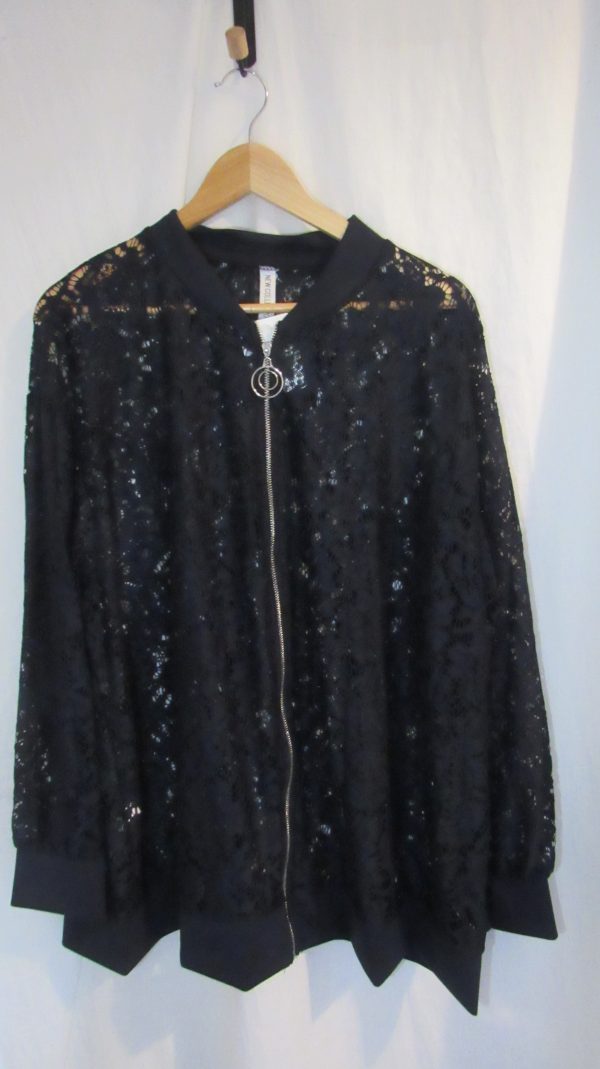 New Ladies Navy Blue Lacy Plus Size Bomber Jacket One Size fits sizes 16 18 20 22