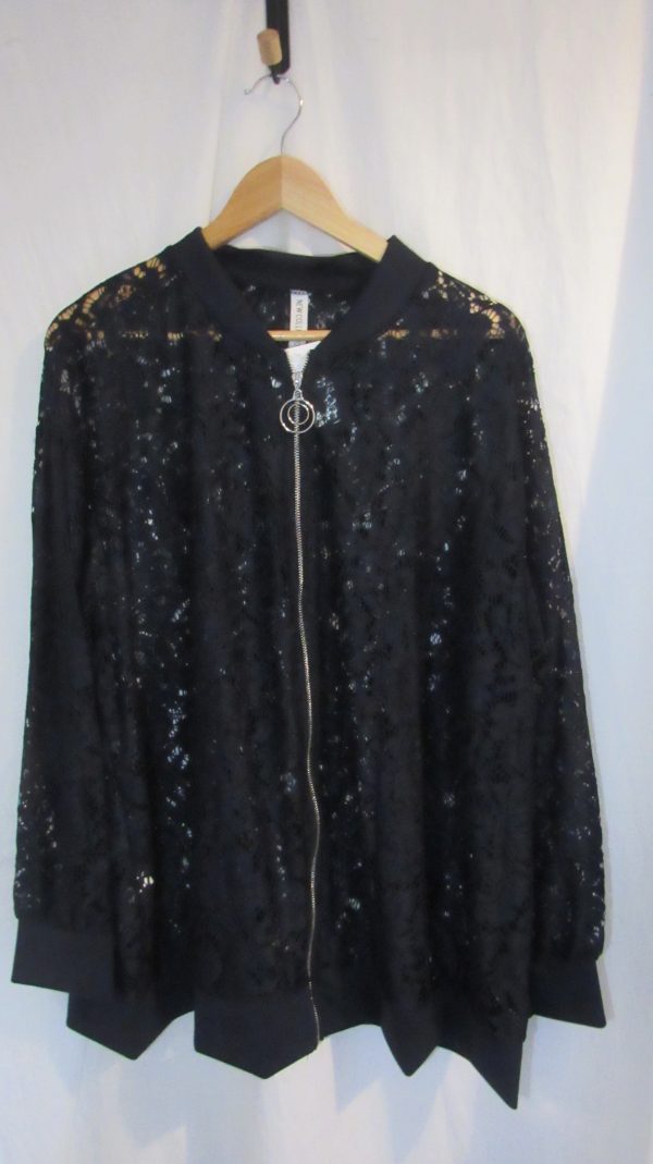 New Ladies Navy Blue Lacy Plus Size Bomber Jacket One Size fits sizes 16 18 20 22 - Image 2