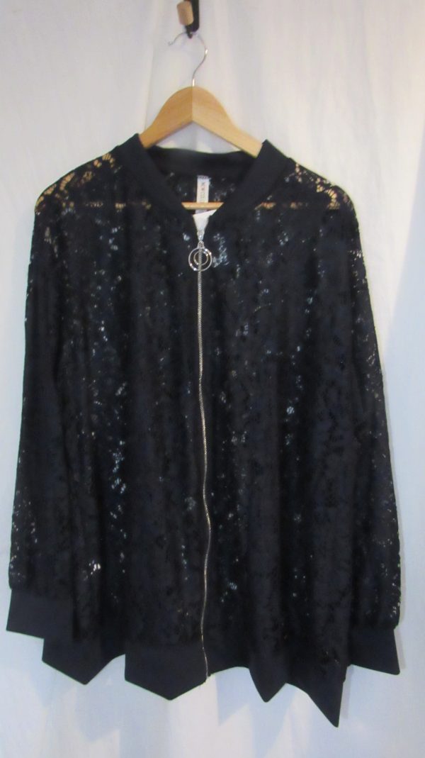 New Ladies Navy Blue Lacy Plus Size Bomber Jacket One Size fits sizes 16 18 20 22 - Image 4