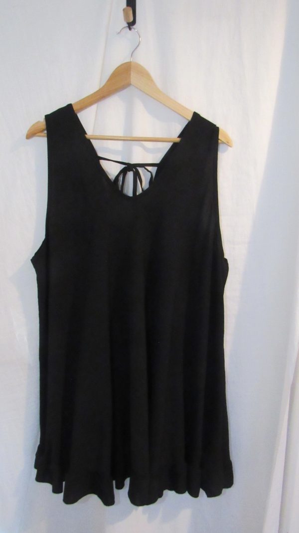 New Ladies Black Frill Bottom V Neck Tie Back Tunic Top One Size fits sizes 18 20 22 24 - Image 2