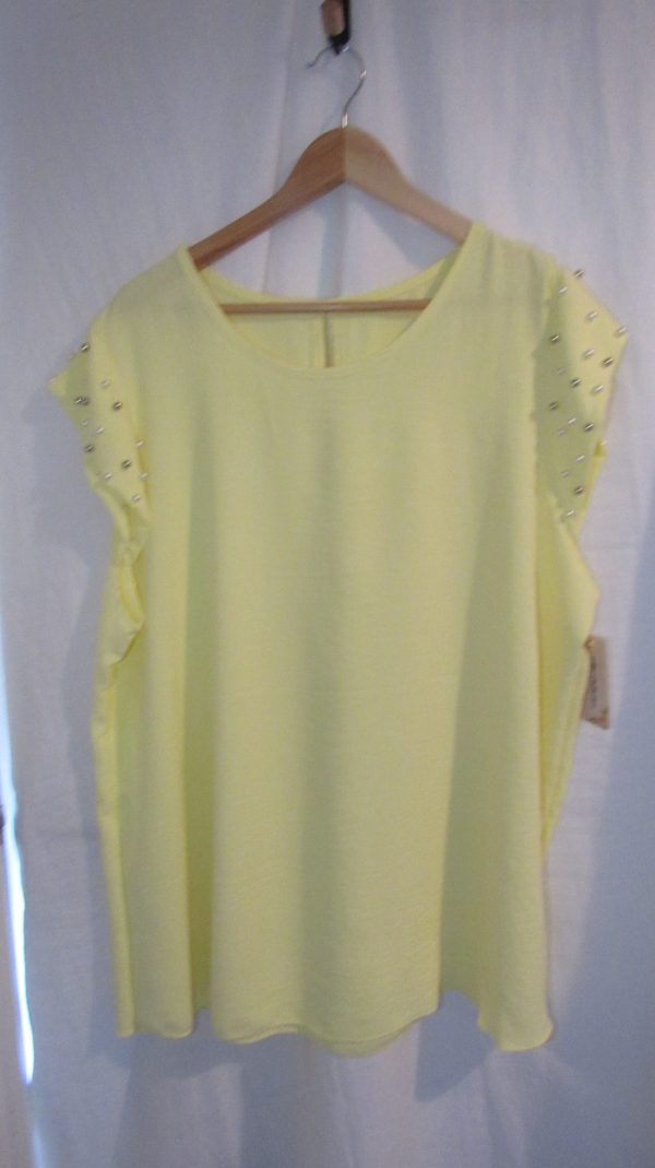 New Ladies Yellow Pearls on the sleeves Tunic Top One Size fits sizes 16 18 20 22
