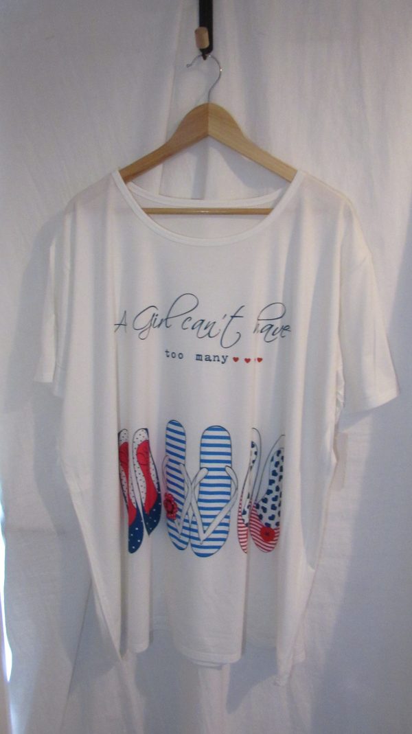 New Ladies White Shoe Print T-shirt One Size fits sizes 16 18 20 22