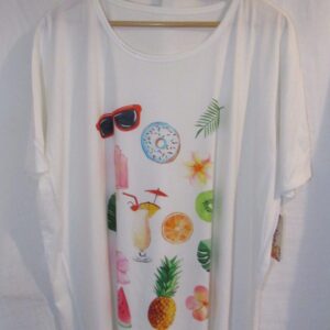 SALE SALE SALE New Ladies White Summer Print T-shirt One Size fits sizes 16 18 20 22 NON RETURNABLE