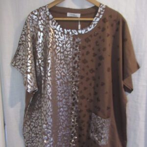 New Ladies Brown Sparkle Animal Print Tunic Top One Size fits sizes 16 18 20 22