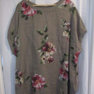 New Ladies Mocha Floral Linen Pocket Tunic Plus Size Top One Size fits sizes 20 22 24 26