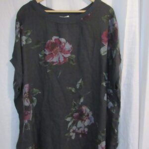 New Ladies Charcoal Floral Linen Pocket Tunic Plus Size Top One Size fits sizes 20 22 24 26
