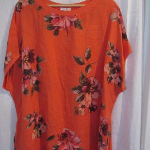 New Ladies Coral Floral Linen Pocket Tunic Plus Size Top One Size fits sizes 20 22 24 26