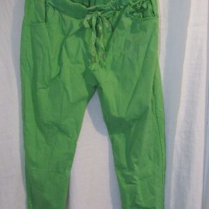 NEW Ladies Lime Green Stretchy Crinkle Magic Trousers One Size Fits 10 12 14 16 18 Size 1